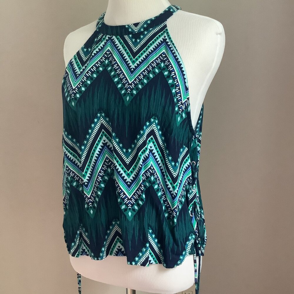 H&M DIVIDED geometric print high-neck tank, Womens 12, NWOT